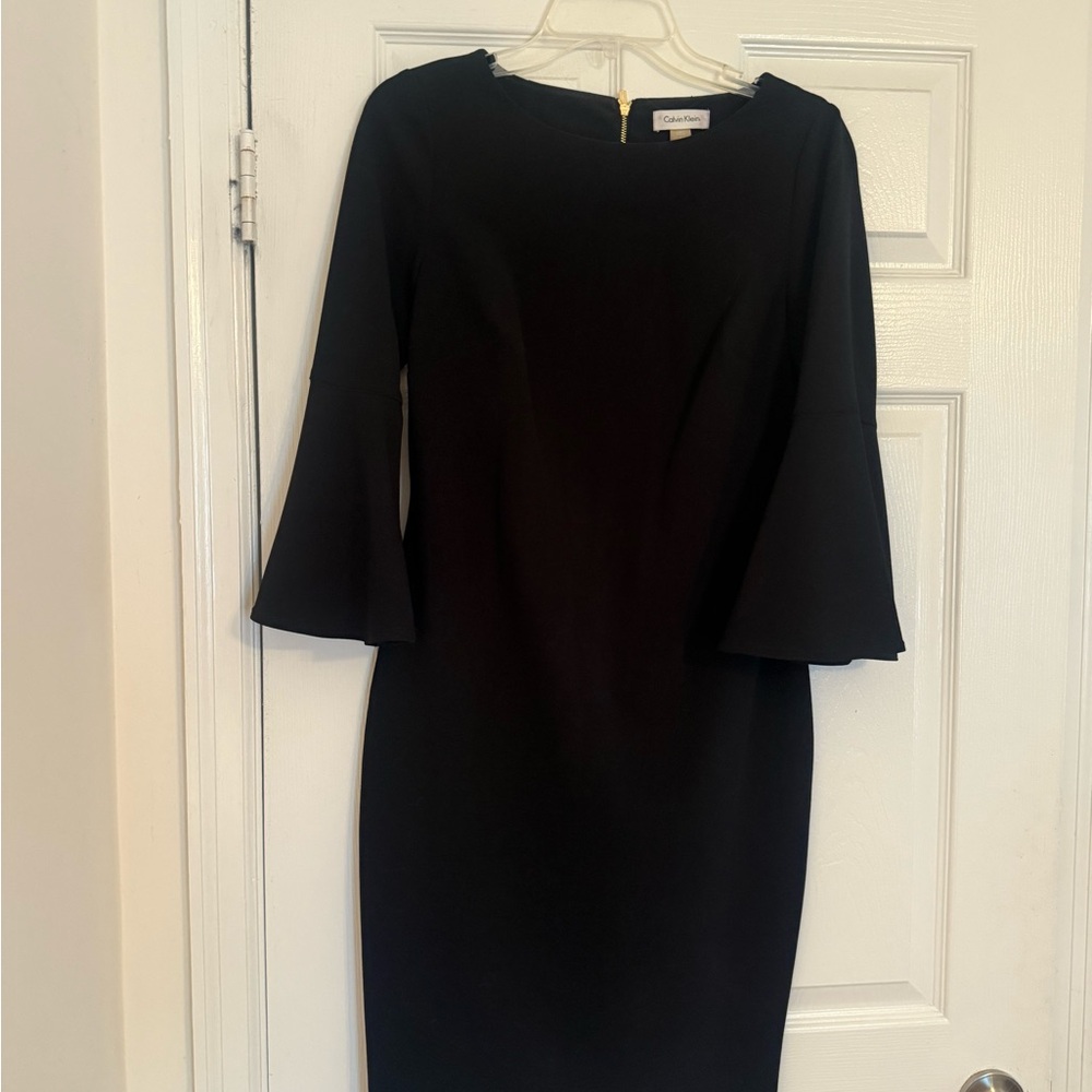 Calvin Klein Black Sheath Dress with Bell Sleeves